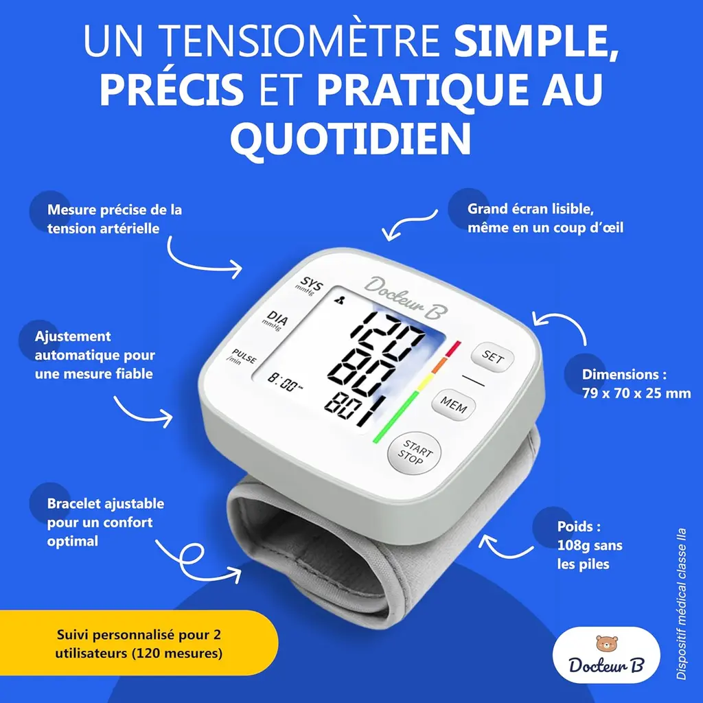 Tensiomètre électronique de poignet avec lecture d'arythmie3.webp